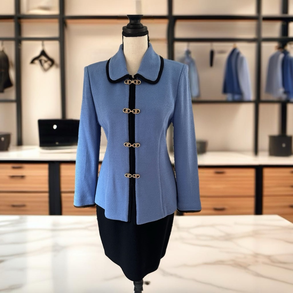 St John Cornflower Blue/Black Knit Suit Jacket Only Size 2